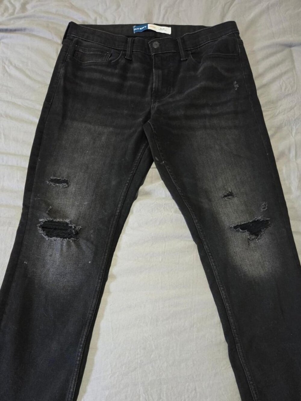 Old Navy Mens Slim Fit Jeans 33x32 Black Distressed Rip Repair Built-In